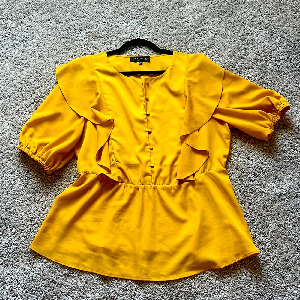 Eloquii Mustard Peplum Blouse